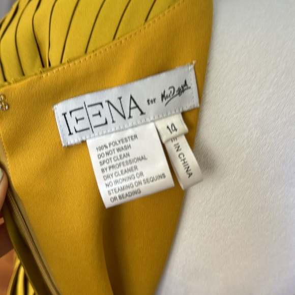 Mac Duggal Pleated Cap Sleeve Belted A Line Satin Midi Gown in Chartreuse Sz 14 - Picture 13 of 13